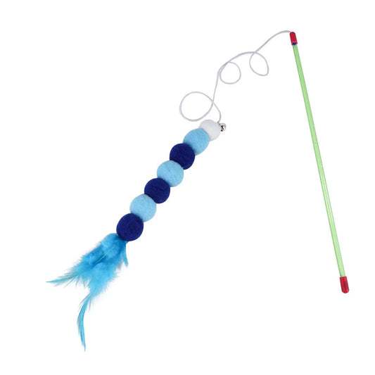 Pet Supplies Kitten Cat Toy Interactive Toy Soft Feather and Bell Beading Cat Toy Blue
